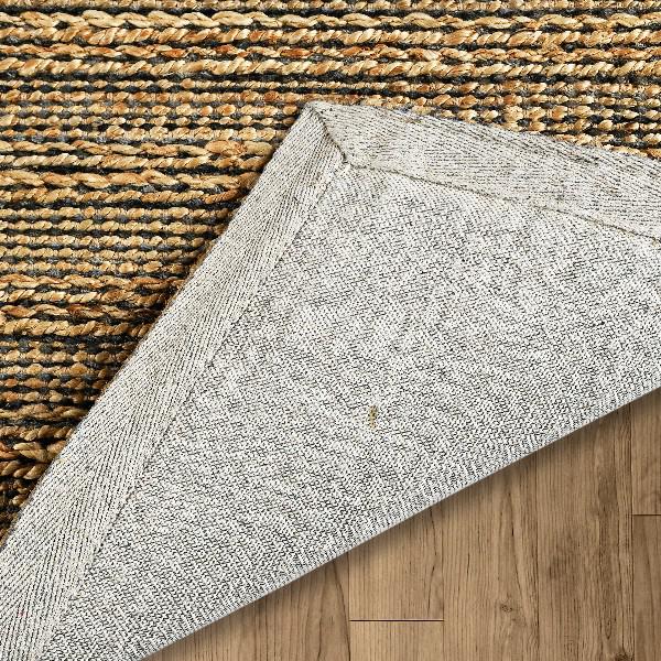 8’ x 10’ Gray and Natural Braided Striped Area Rug Natural/Gray. Picture 4