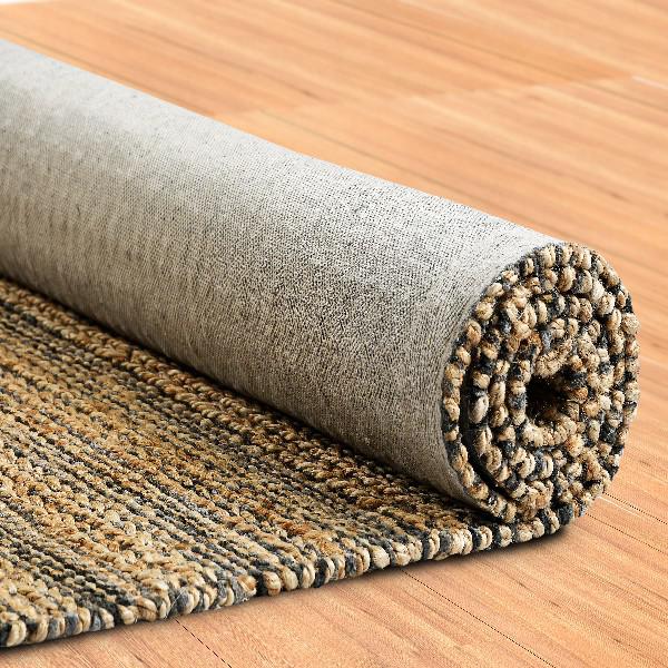 8’ x 10’ Gray and Natural Braided Striped Area Rug Natural/Gray. Picture 5