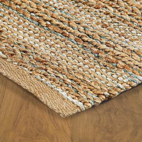 8’ x 10’ Blue and Natural Braided Jute Area Rug Natural/Spa Blue. Picture 3