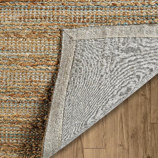 8’ x 10’ Blue and Natural Braided Jute Area Rug Natural/Spa Blue. Picture 4
