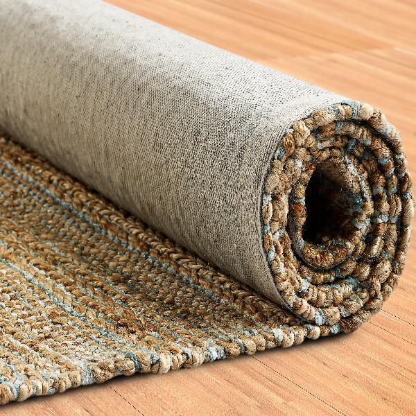 8’ x 10’ Blue and Natural Braided Jute Area Rug Natural/Spa Blue. Picture 5