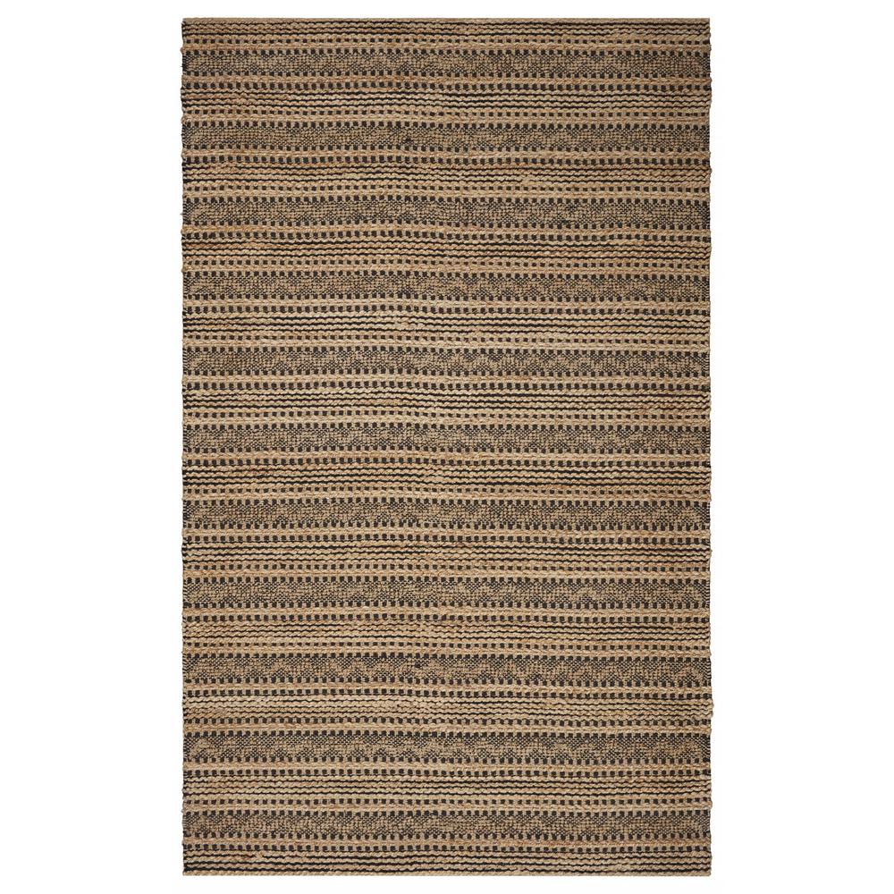 9’ x 13’ Tan and Black Intricate Striped Area Rug Black/Natural. Picture 1