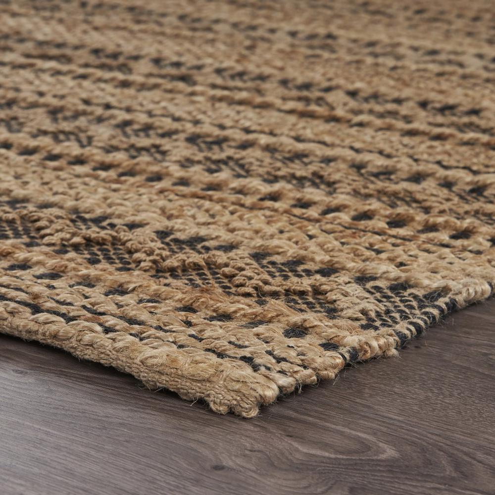 9’ x 13’ Tan and Black Intricate Striped Area Rug Black/Natural. Picture 3
