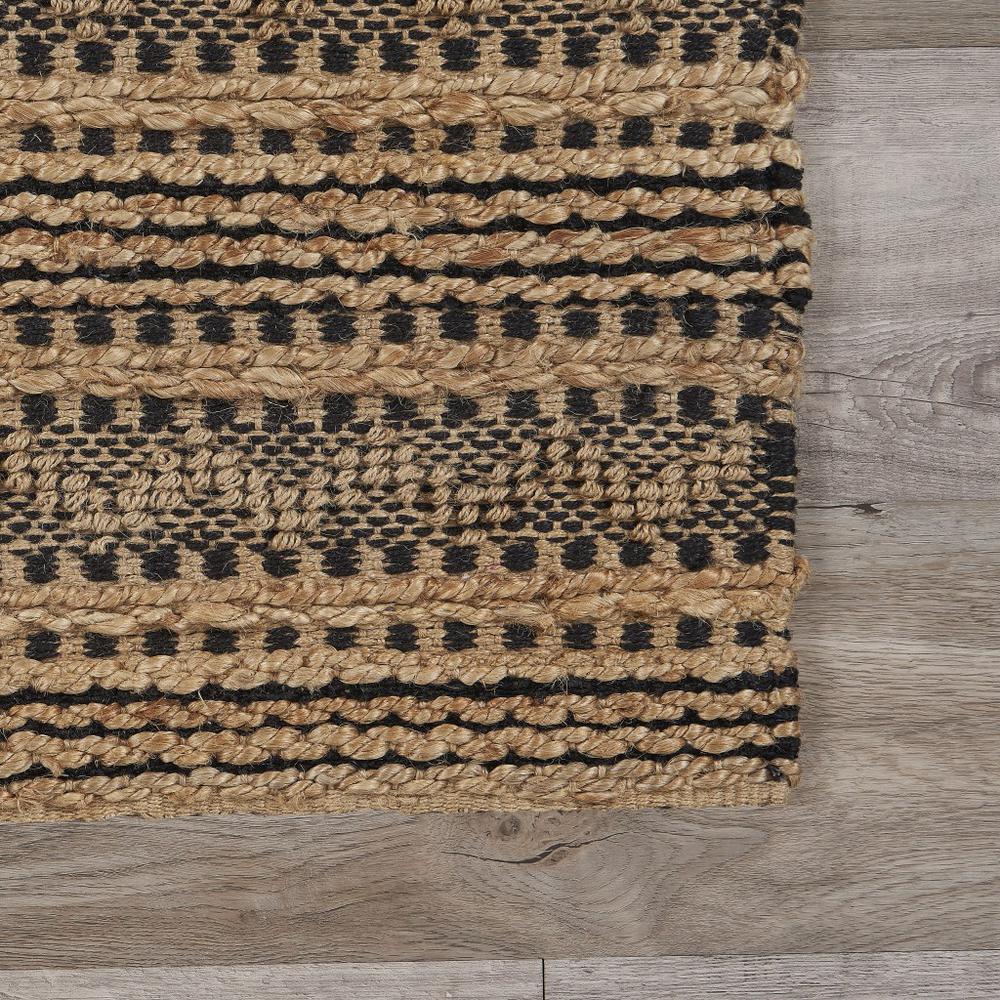 9’ x 13’ Tan and Black Intricate Striped Area Rug Black/Natural. Picture 6