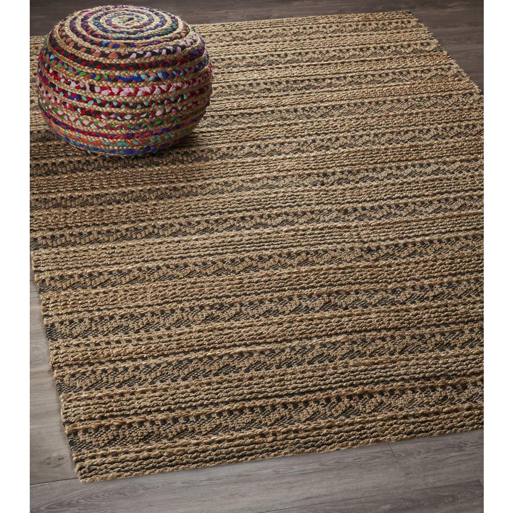 9’ x 13’ Tan and Black Intricate Striped Area Rug Black/Natural. Picture 7