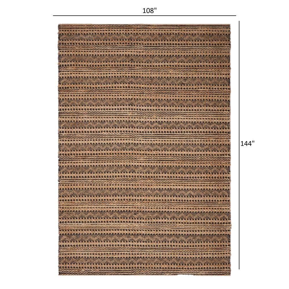 9’ x 13’ Tan and Black Intricate Striped Area Rug Black/Natural. Picture 8