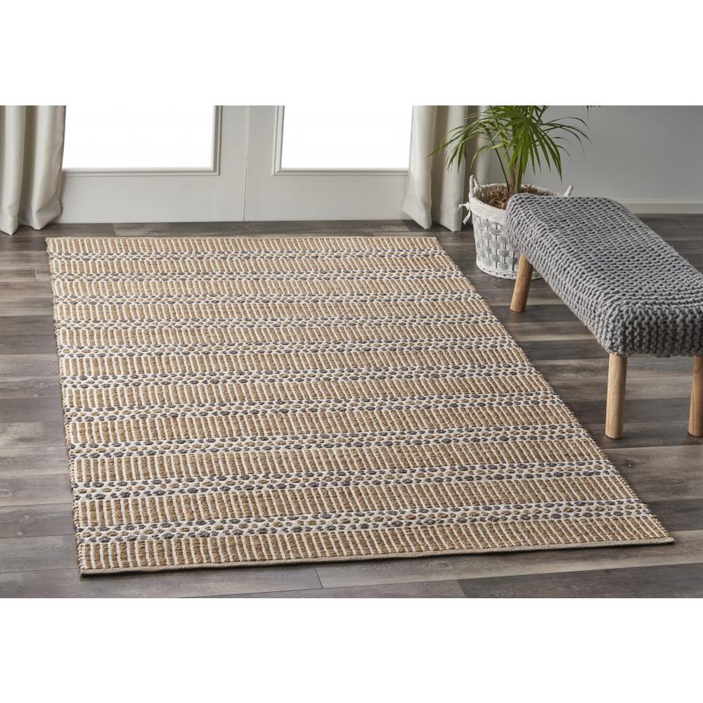 5’ x 8’ Tan and Gray Detailed Stripes Area Rug Natural/Gray. Picture 7