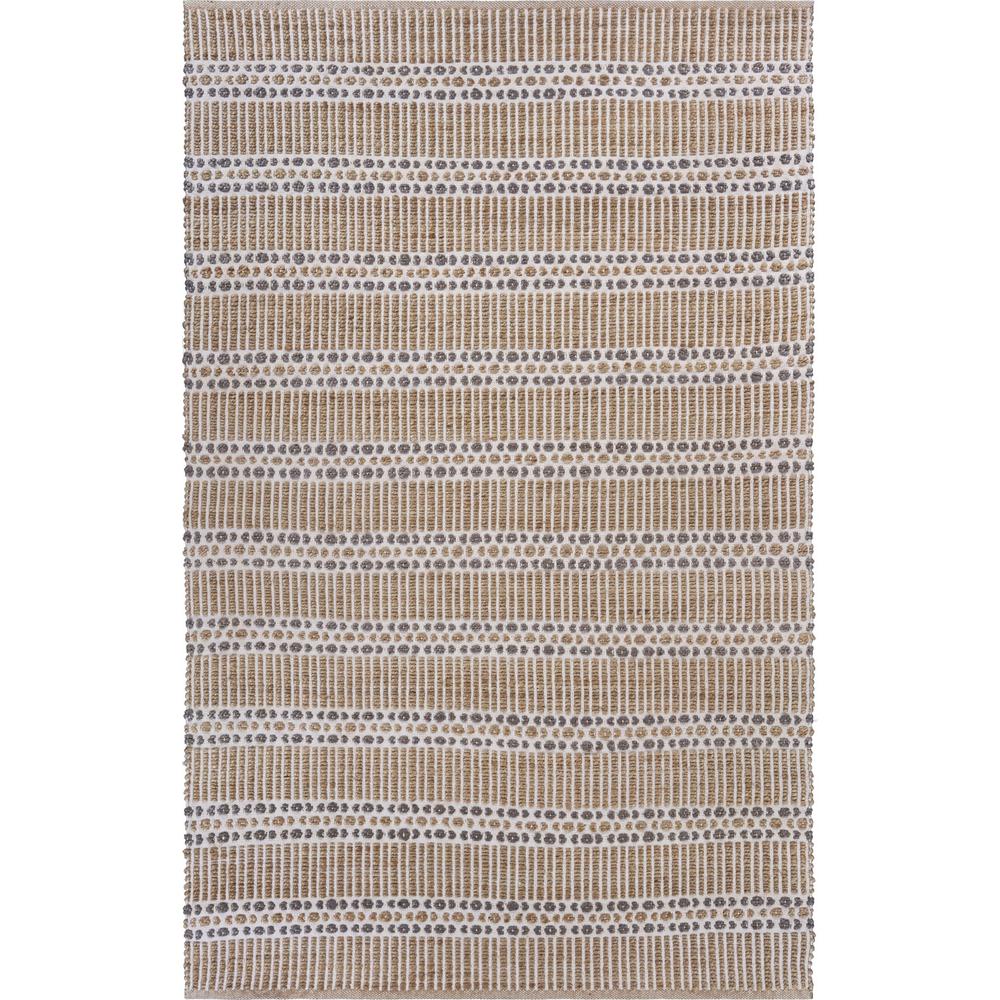 8’ x 10’ Tan and Gray Detailed Stripes Area Rug Natural/Gray. Picture 1