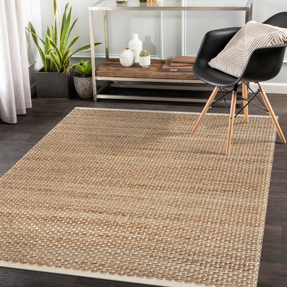 8’ x 10’ Tan and White Detailed Woven Area Rug Tan/Off-White. Picture 7