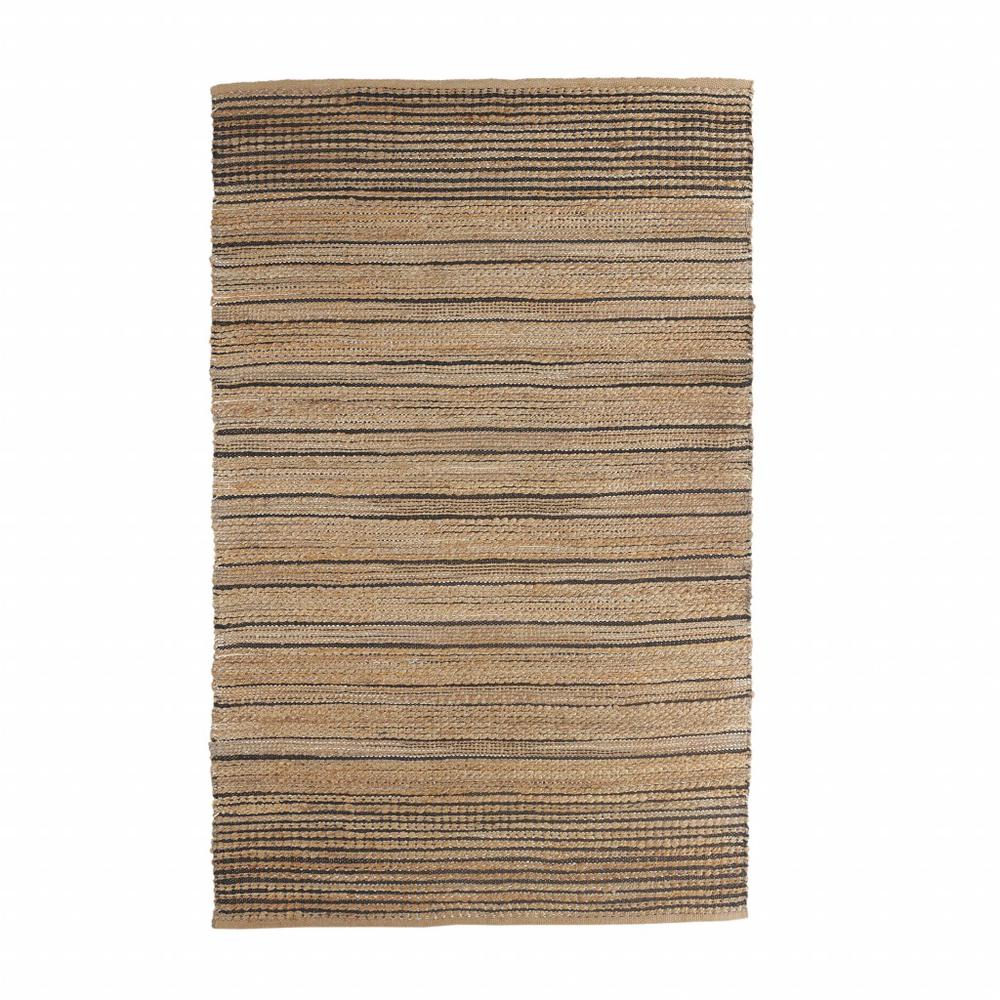 5’ x 8’ Tan and Black Eclectic Striped Area Rug Tan/Black. Picture 1