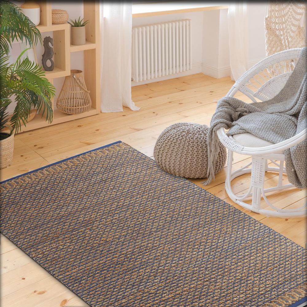 5’ x 8’ Tan and Blue Detailed Lattice Area Rug Tan/Blue. Picture 8
