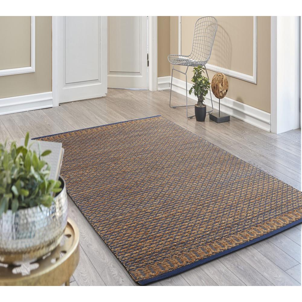 9’ x 12’ Tan and Blue Detailed Lattice Area Rug Tan/Blue. Picture 7