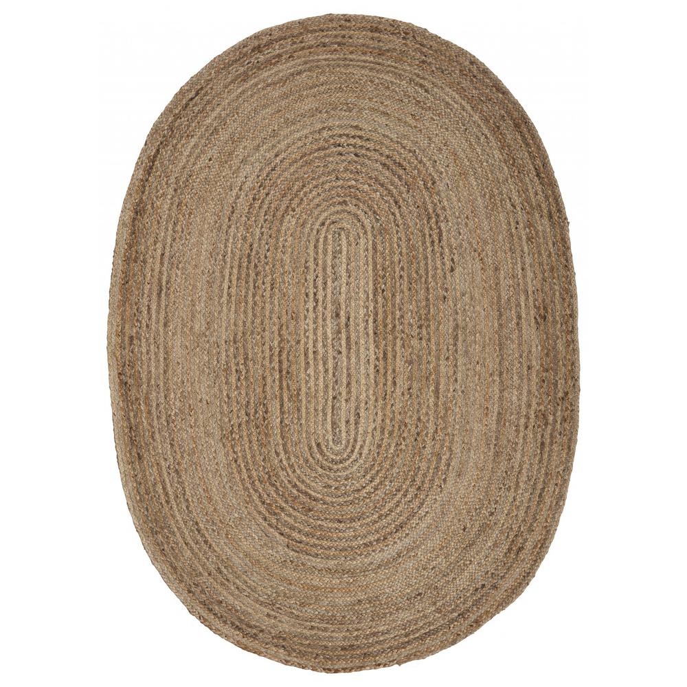 9’ Brown Oval Shaped Jute Area Rug Natural. Picture 1