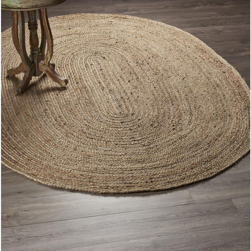 9’ Brown Oval Shaped Jute Area Rug Natural. Picture 7