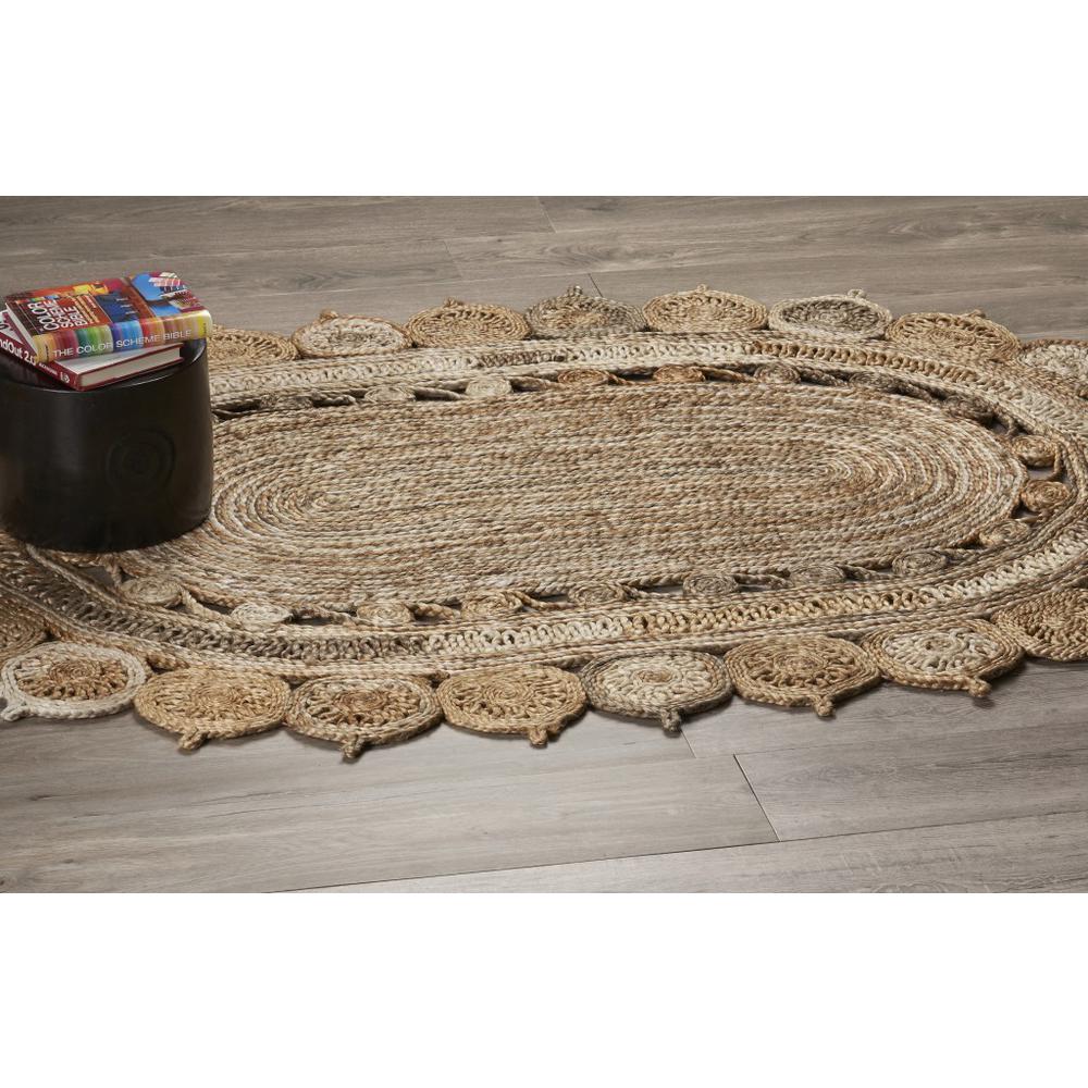 7’ Oval Shaped Natural Toned Area Rug Natural. Picture 7