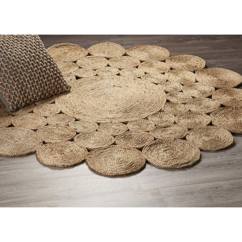 4’ Round Natural Tan Orbital Area Rug Natural. Picture 6