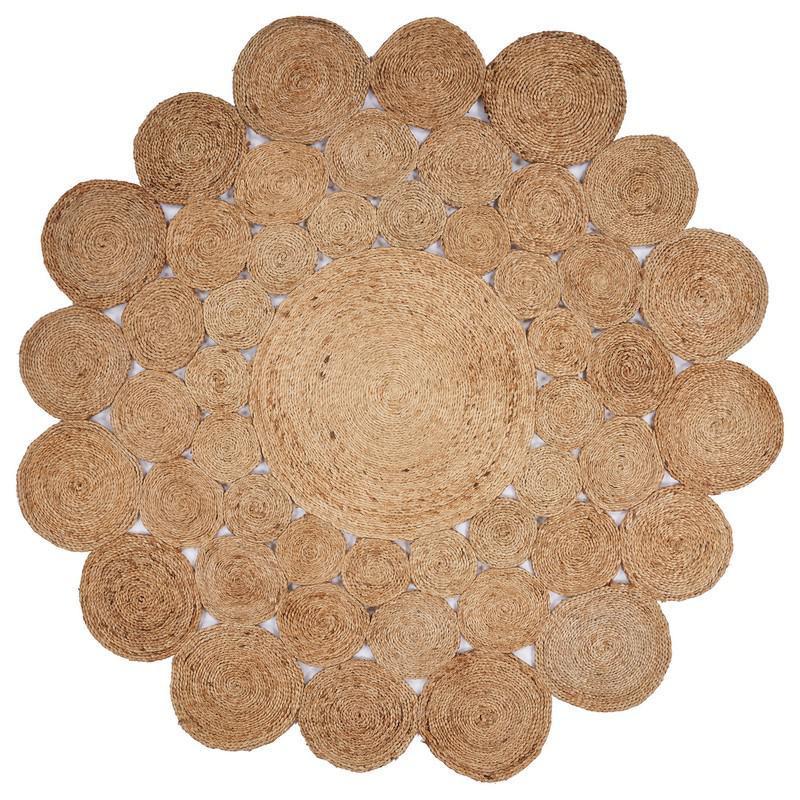 4’ Round Natural Tan Orbital Area Rug Natural. Picture 7