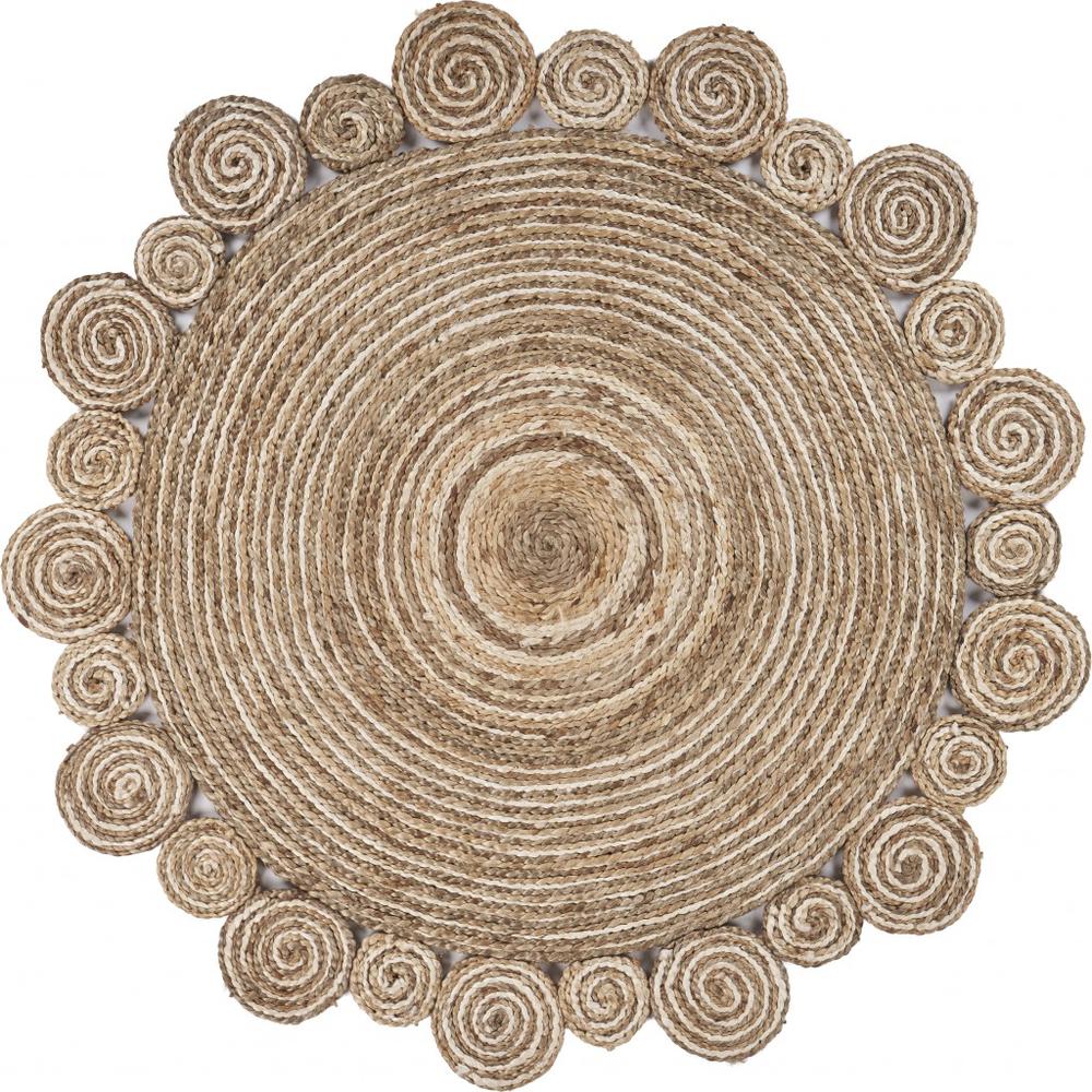 8’ Round Natural Coiled Area Rug Bleach/Natural. Picture 1