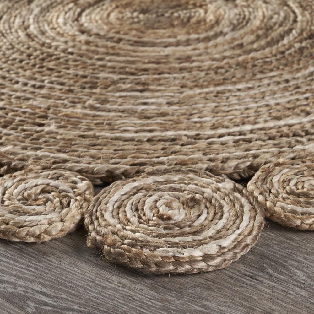 8’ Round Natural Coiled Area Rug Bleach/Natural. Picture 3