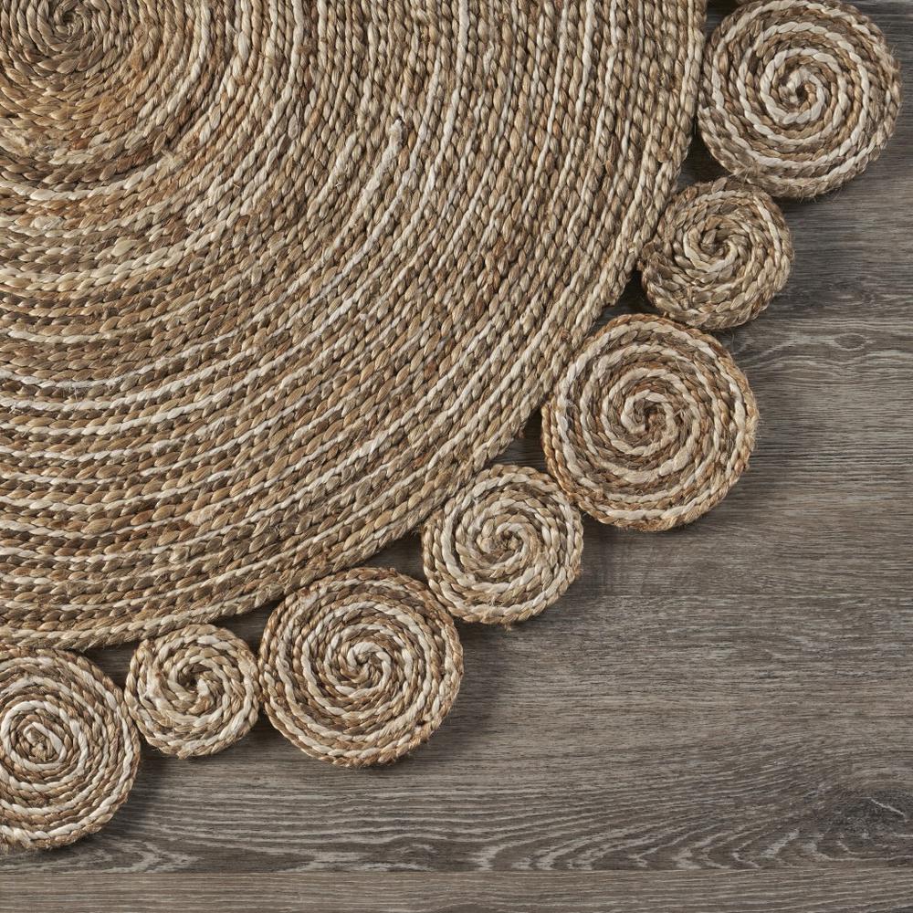 8’ Round Natural Coiled Area Rug Bleach/Natural. Picture 6
