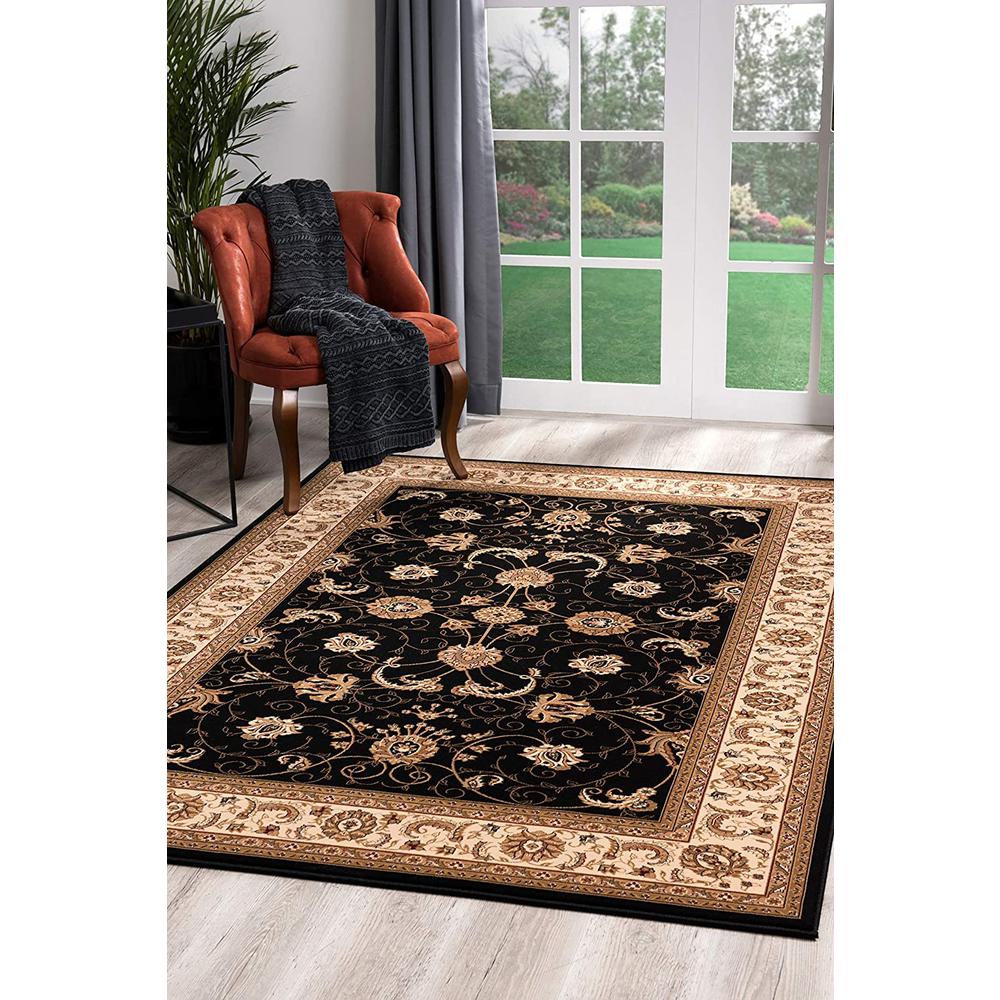 4’ x 6’ Black and Tan Floral Vines Area Rug Black. Picture 1