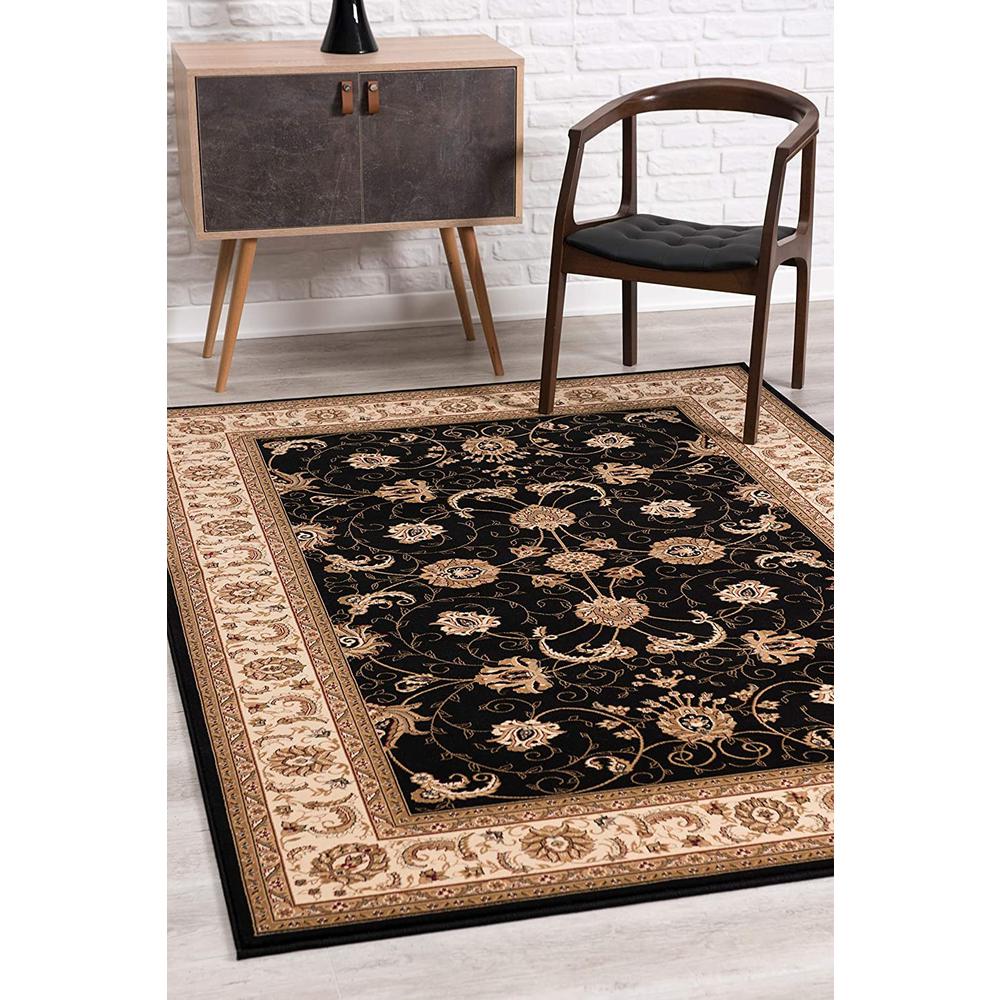 4’ x 6’ Black and Tan Floral Vines Area Rug Black. Picture 2