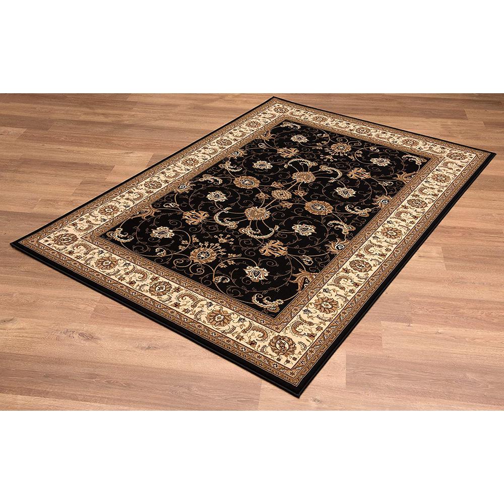 4’ x 6’ Black and Tan Floral Vines Area Rug Black. Picture 4