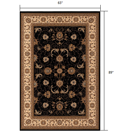 5’ x 8’ Black and Tan Floral Vines Area Rug Black. Picture 9