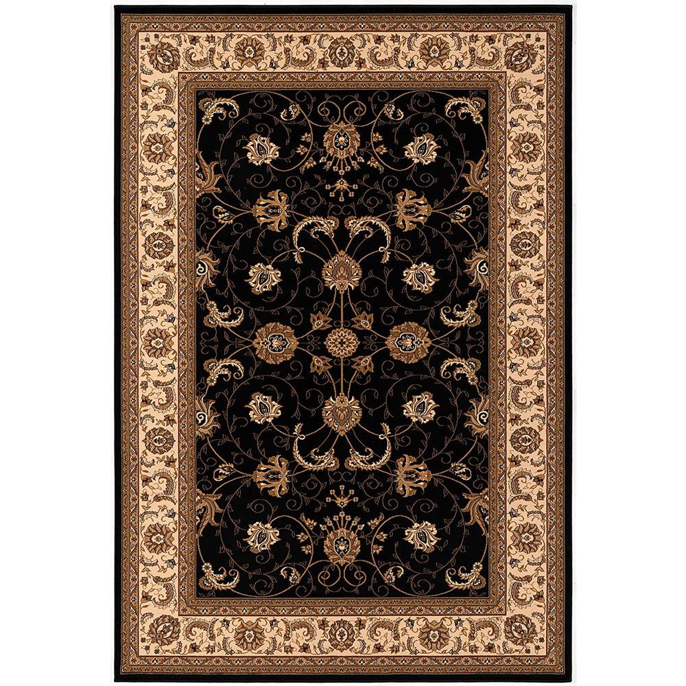 7’ x 9’ Black and Tan Floral Vines Area Rug Black. Picture 3