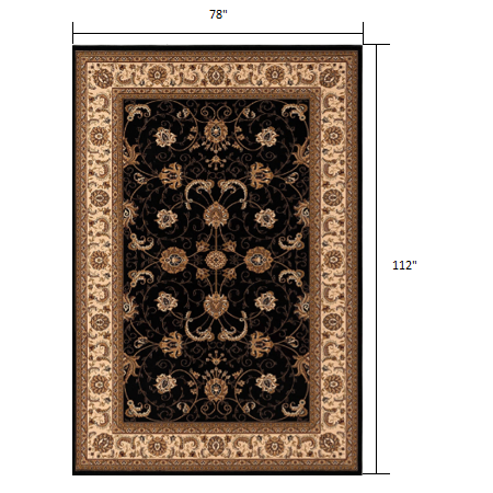 7’ x 9’ Black and Tan Floral Vines Area Rug Black. Picture 9