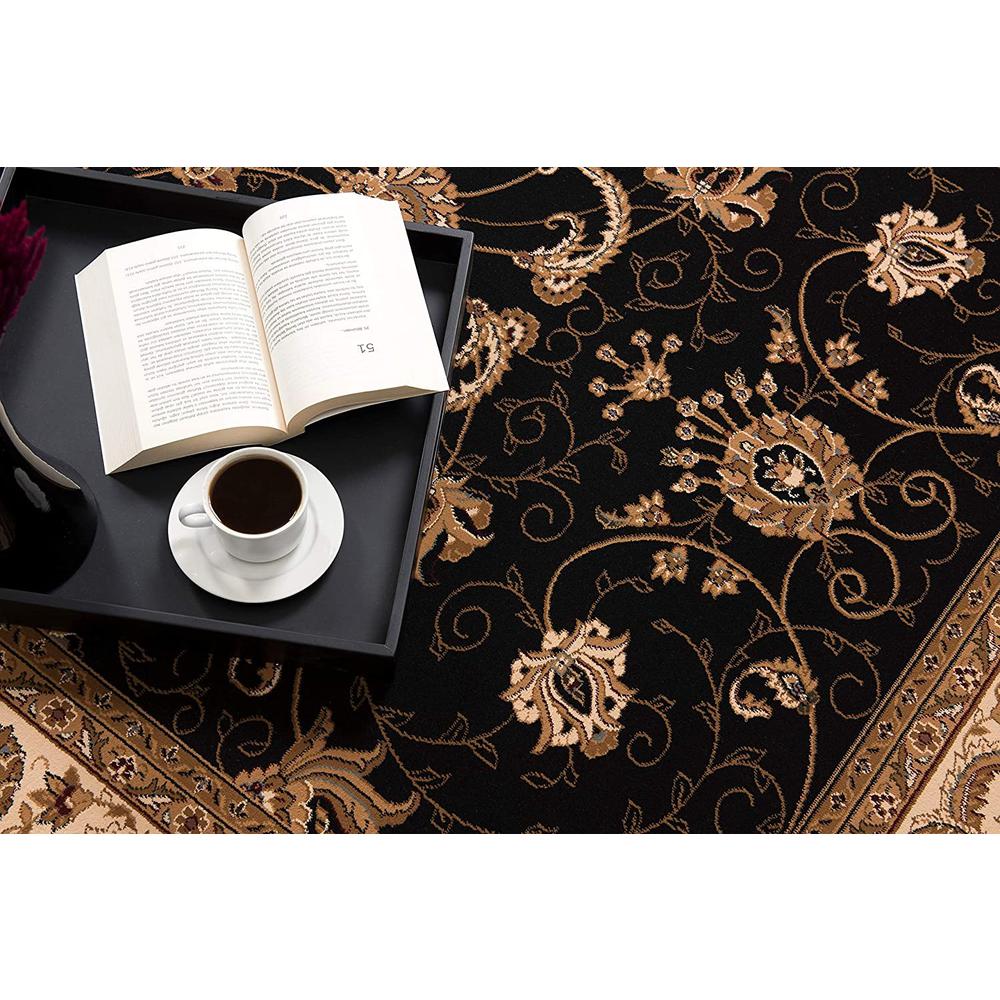 8’ x 11’ Black and Tan Floral Vines Area Rug Black. Picture 6