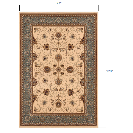2’ x 10’ Cream and Blue Traditional Runner Rug Cream Blue. Picture 9