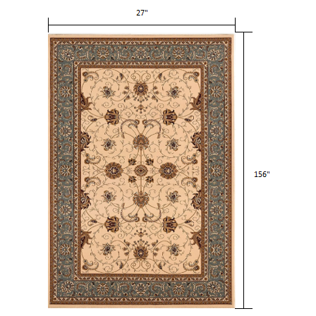 2’ x 13’ Cream and Blue Traditional Runner Rug Cream Blue. Picture 9