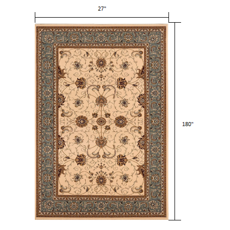 2’ x 15’ Cream and Blue Traditional Runner Rug Cream Blue. Picture 9