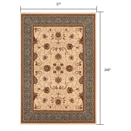 2’ x 20’ Cream and Blue Traditional Runner Rug Cream Blue. Picture 9