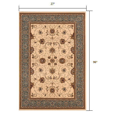 2’ x 8’ Cream and Blue Traditional Runner Rug Cream Blue. Picture 9