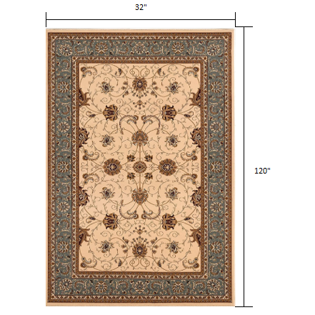 3’ x 10’ Cream and Blue Traditional Runner Rug Cream Blue. Picture 9