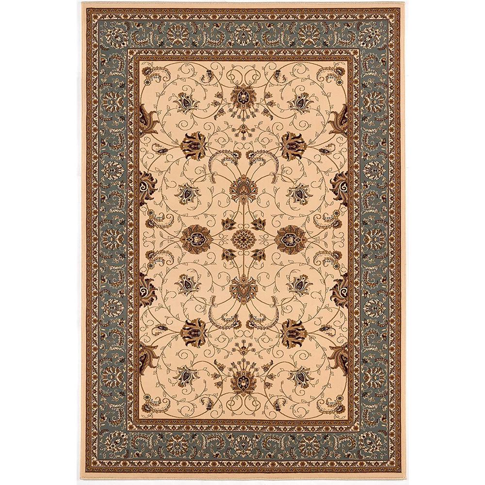 4’ x 6’ Cream and Blue Traditional Area Rug Cream Blue. Picture 3
