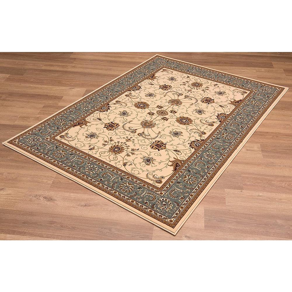 8’ x 11’ Cream and Blue Traditional Area Rug Cream Blue. Picture 6