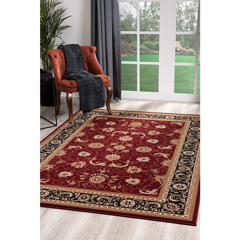 7’ x 9’ Red and Black Ornamental Area Rug Red Black. Picture 1