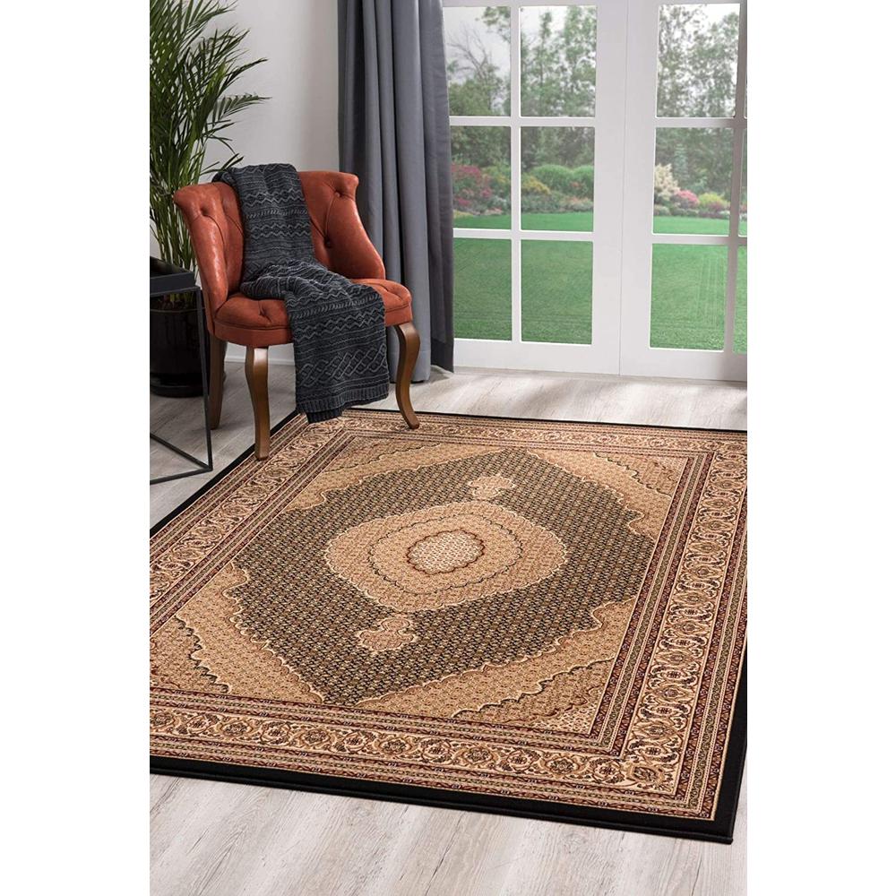 4’ x 6’ Black and Beige Medallion Area Rug Black. Picture 1