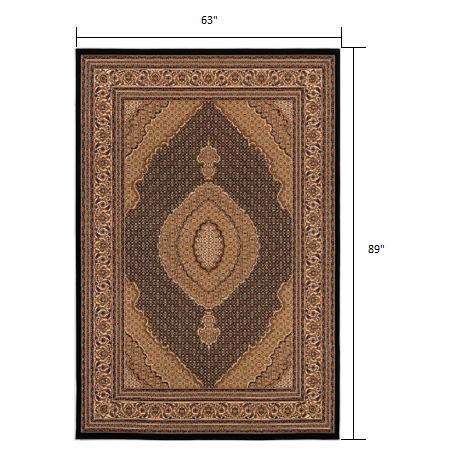 5’ x 8’ Black and Beige Medallion Area Rug Black. Picture 9