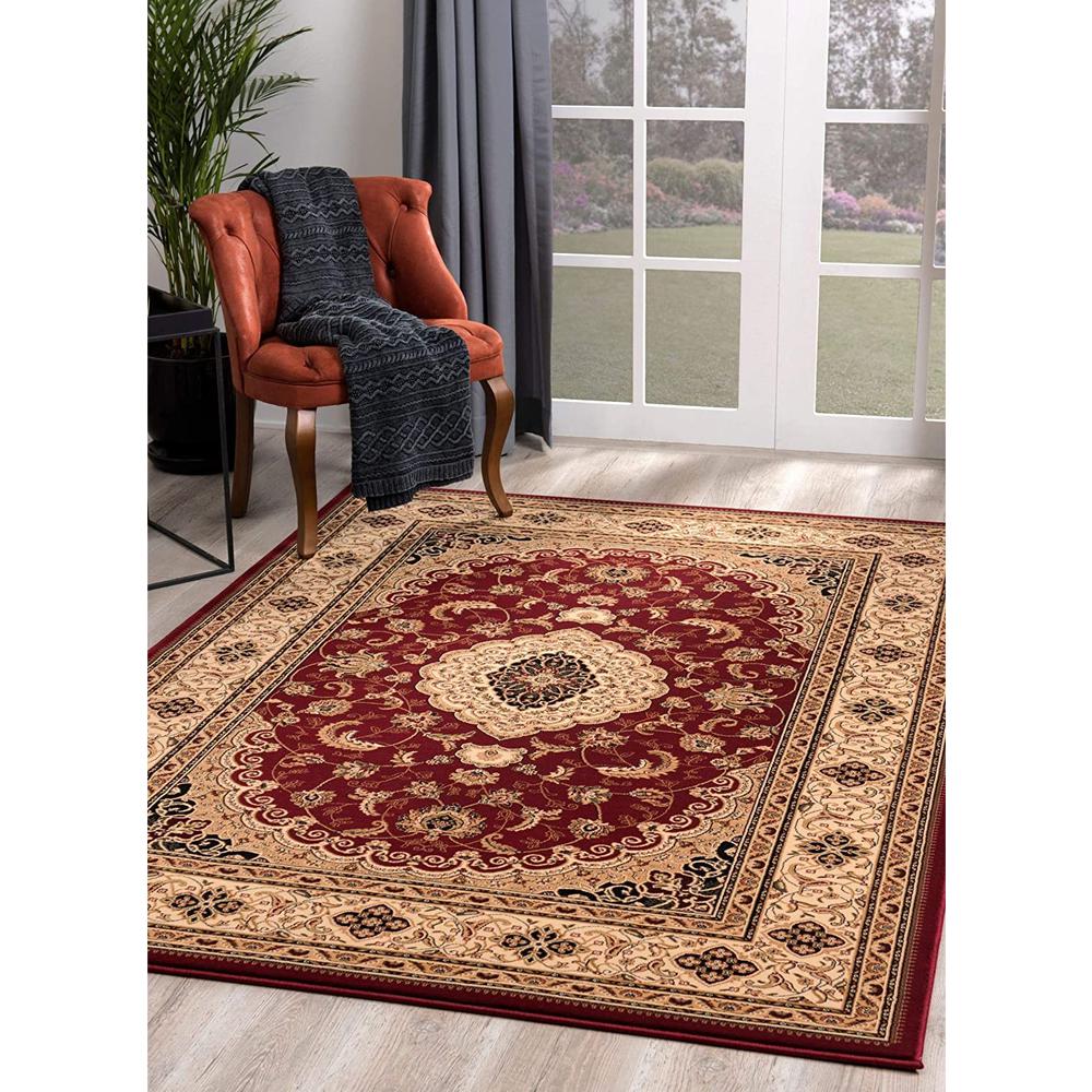 4’ x 6’ Red Floral Medallion Area Rug Red. Picture 1