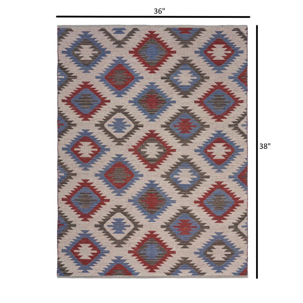 3’ x 5’ Red and Blue Geometric Diamonds Area Rug Multi. Picture 8