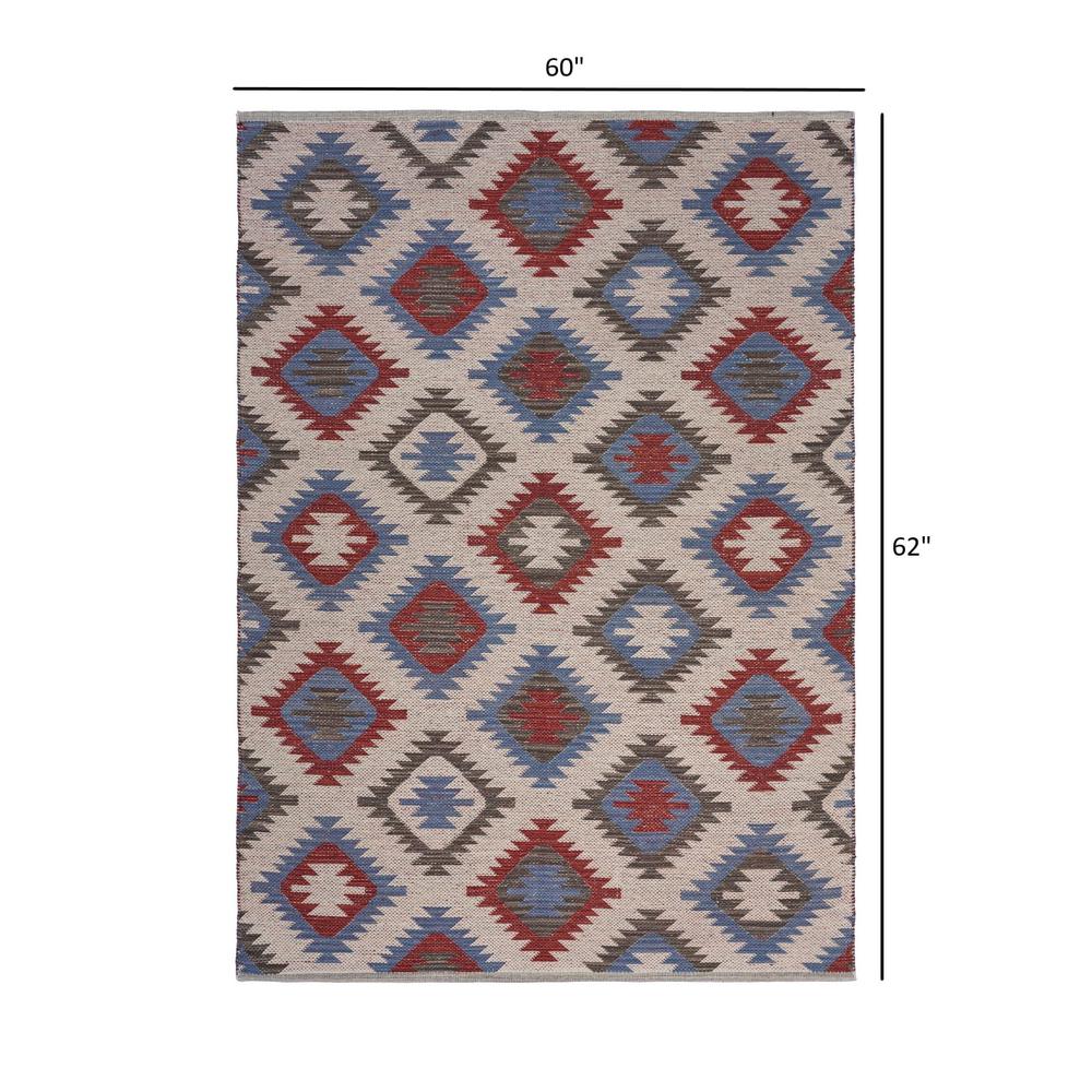 5’ x 7’ Red and Blue Geometric Diamonds Area Rug Multi. Picture 8