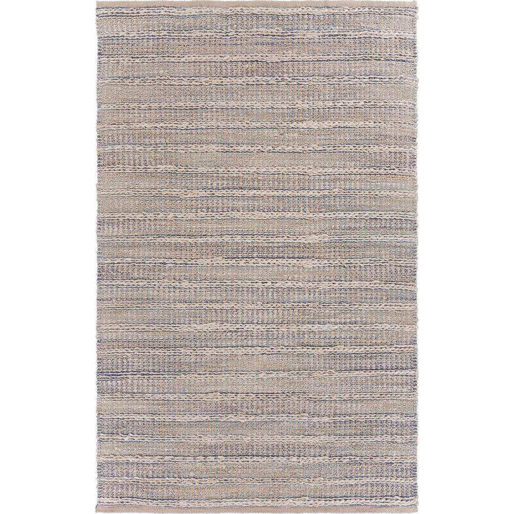 5’ x 8’ Blue and Cream Braided Jute Area Rug ILLUSION BLUE. Picture 1