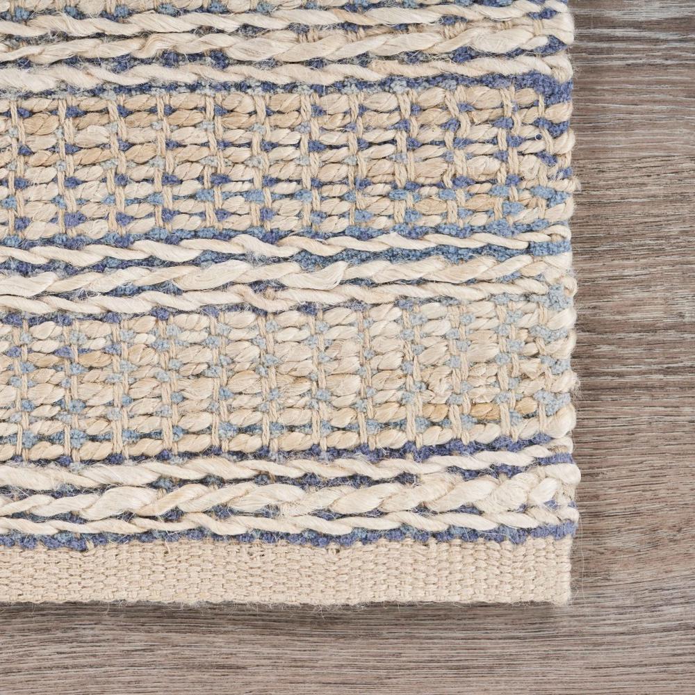 5’ x 8’ Blue and Cream Braided Jute Area Rug ILLUSION BLUE. Picture 3