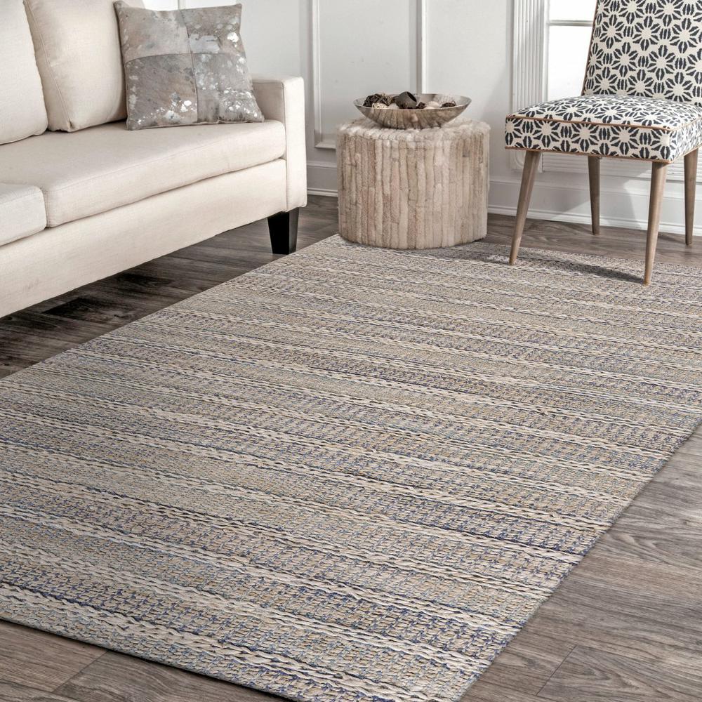 5’ x 8’ Blue and Cream Braided Jute Area Rug ILLUSION BLUE. Picture 9