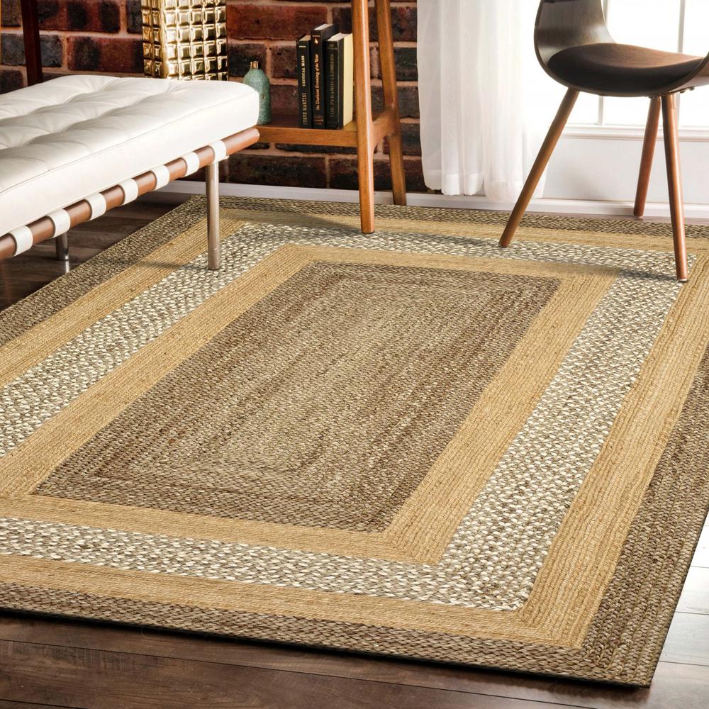4’ x 6’ Tan and Beige Bordered Area Rug Tan. Picture 5