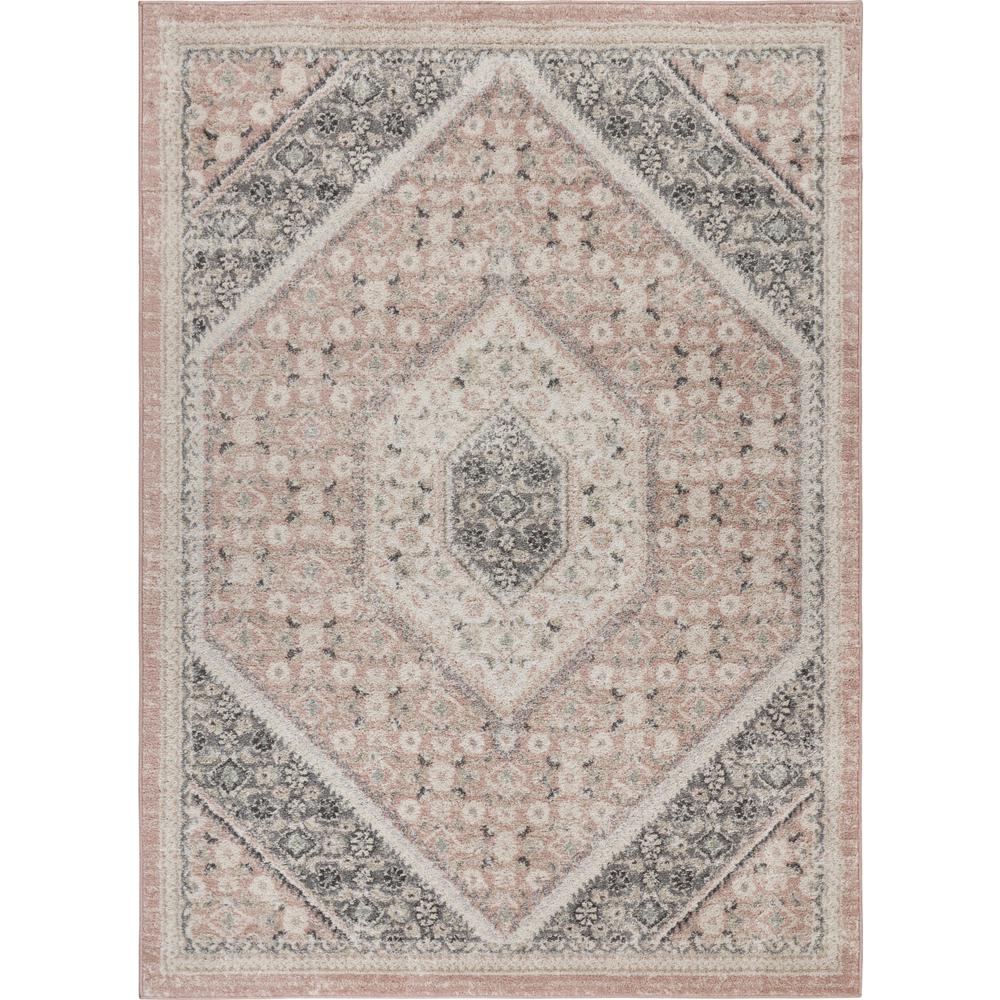 5’ x 7’ Gray and Soft Pink Traditional Area Rug Pink/Gray/Ivory. Picture 1